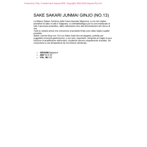 SAKE SAKARI JUNMAI GINJO NO.13 720 ML