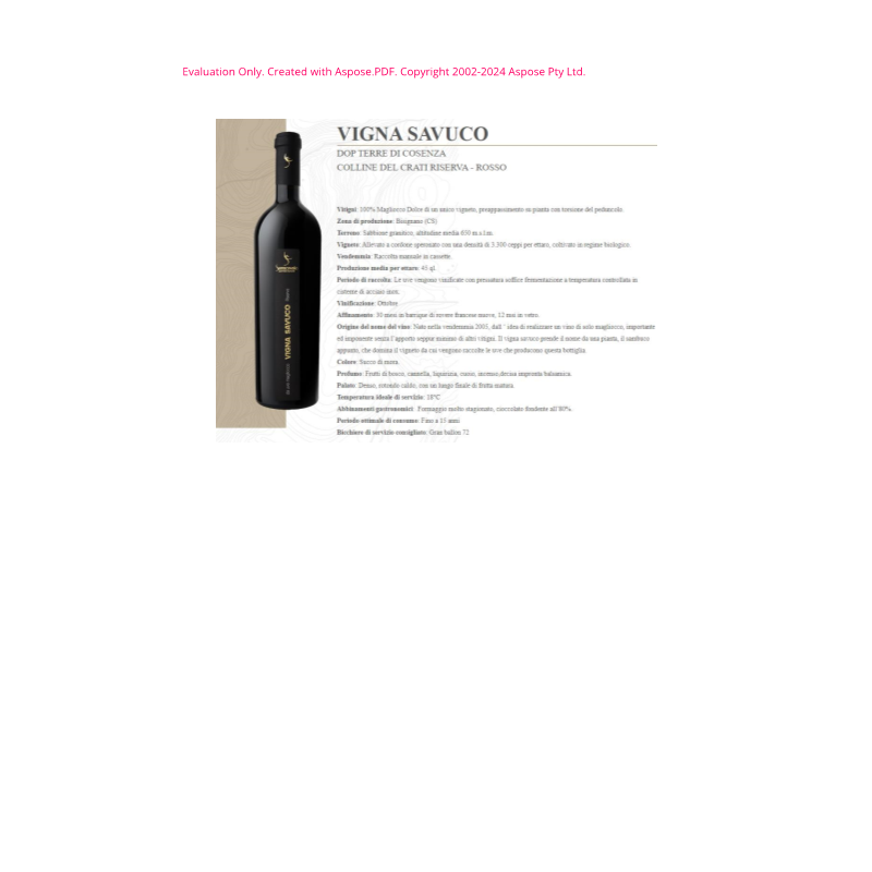 VINO ROSSO VIGNA SAVUCO SERRACAVALLO 75 CL