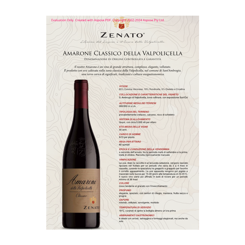 VINO ROSSO AMARONE VALPOLICELLA ZENATO 75 CL