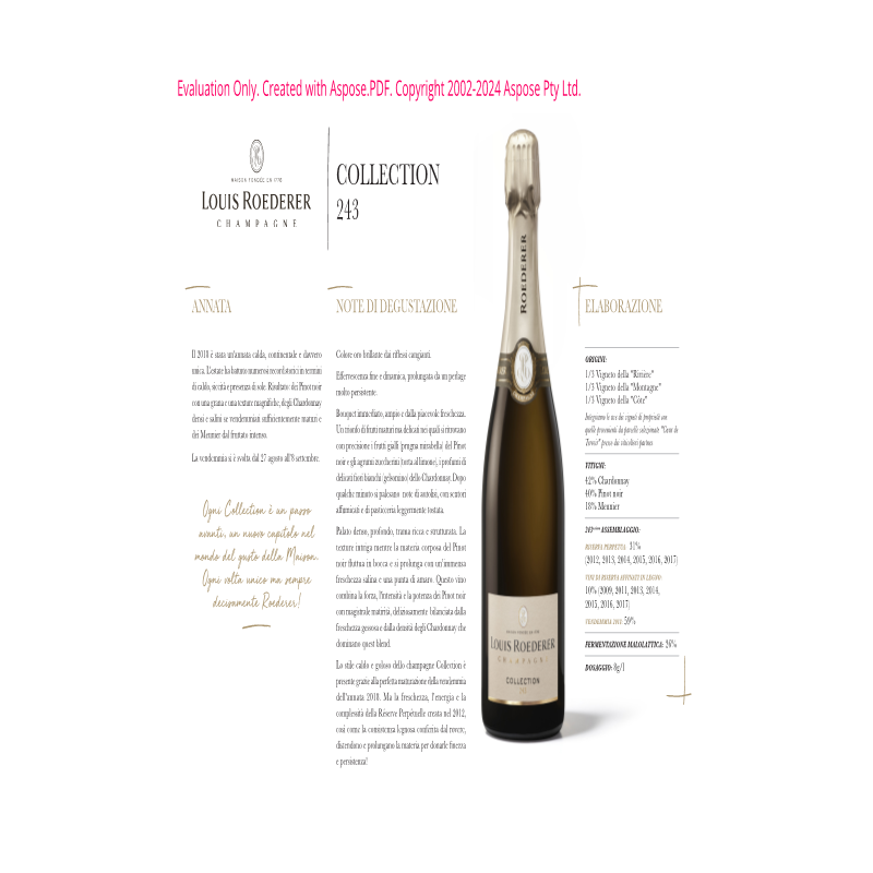 CHAMPAGNE COLLECTION 243 LOUIS ROEDERER 75 CL