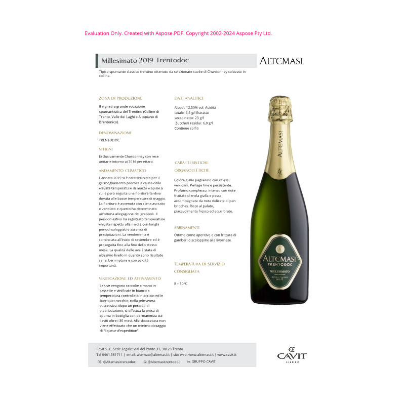 SPUMANTE BRUT TRENTODOC MILLESIMATO MATHUSAL ALTEM