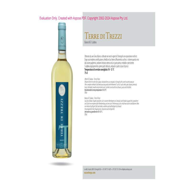 VINO BIANCO TERRE DI TREZZI RUSSO&LONGO 75 CL