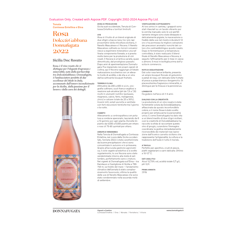 VINO ROSA DOC D&G DONNAFUGATA 75 CL