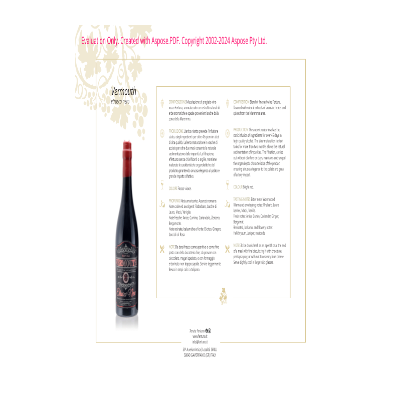 VERMOUTH ETRUSCO NERO FERTUNA 75 CL