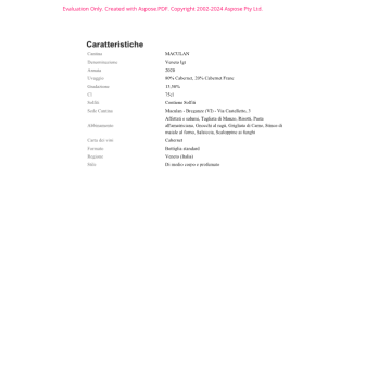 VINO ROSSO CABERNET MACULAN 75 CL