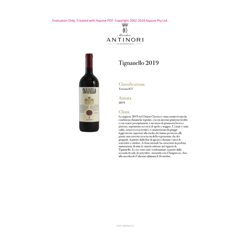 VINO ROSSO TIGNANELLO 2022 ANTINORI 75 CL