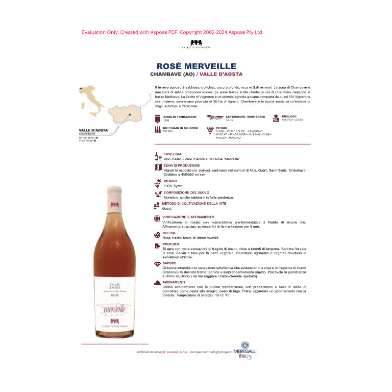 VINO ROSE' MERVEILLE CROTTA DI VEGNERON 75 CL