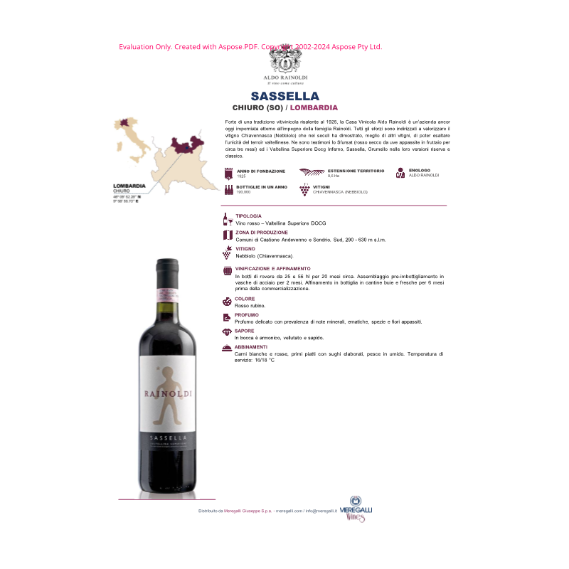 VINO ROSSO SASSELLA RISERVA RAINOLDI 75 CL