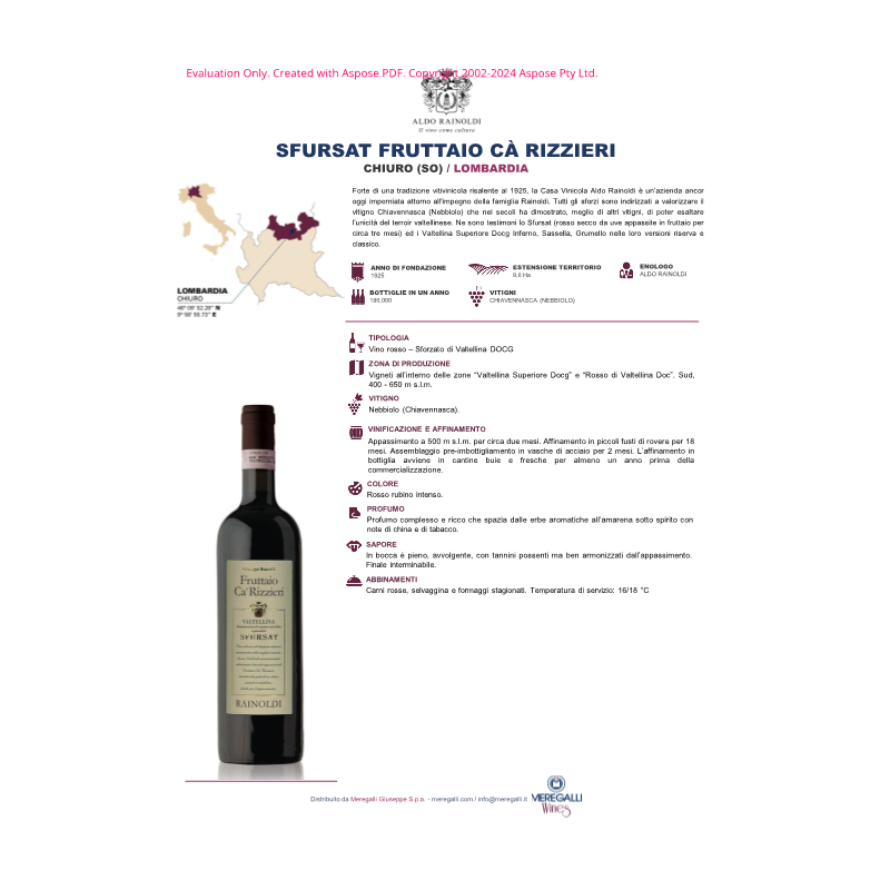 VINO ROSSO SFURSAT FRUTTAIO RAINOLDI 75 CL