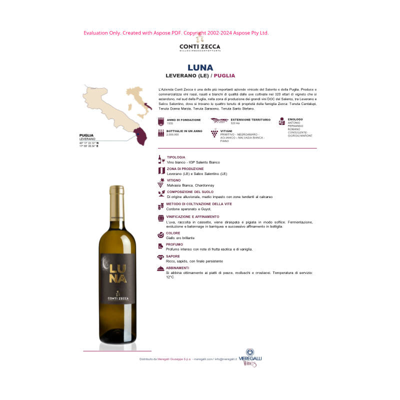 VINO BIANCO LUNA CONTI ZECCA 75 CL
