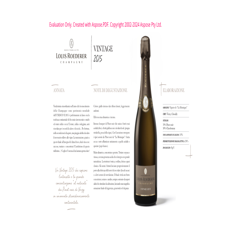 CHAMPAGNE BRUT MILLESIMATO 2015 LOUIS ROEDERER 75