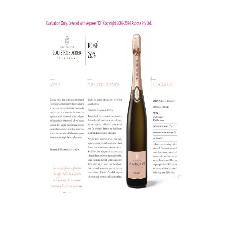 CHAMPAGNE ROSE'BRUT MILLESIMATO 2016 LOUIS ROEDERE