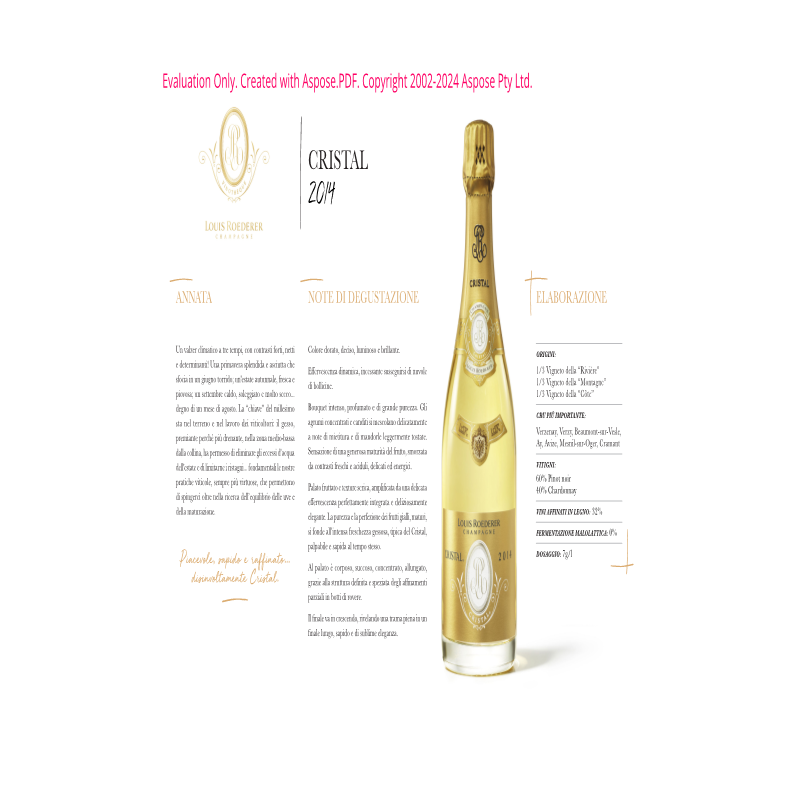 CHAMPAGNE CRISTAL BRUT MILLESIME 2015 LOUIS ROEDER