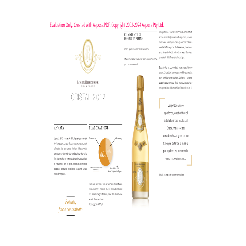 CHAMPAGNE CRISTAL BRUT MILLESIME' 2012 MG LOUIS RO