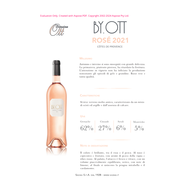 VINO ROSE' BY OTT COTES DE PROVENCE 75 CL