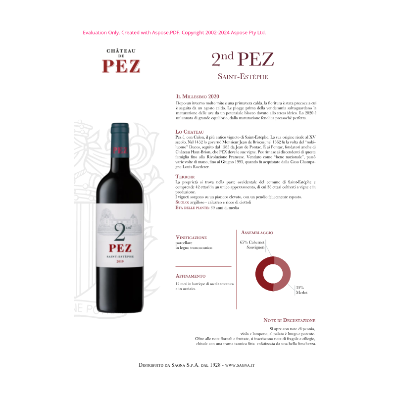 VINO ROSSO CHATEAU DE PEZ SAINT ESTEPHE 75 CL