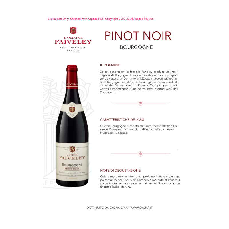 VINO ROSSO BOURGOGNE PINOT NOIR FAIVELEY 75 CL