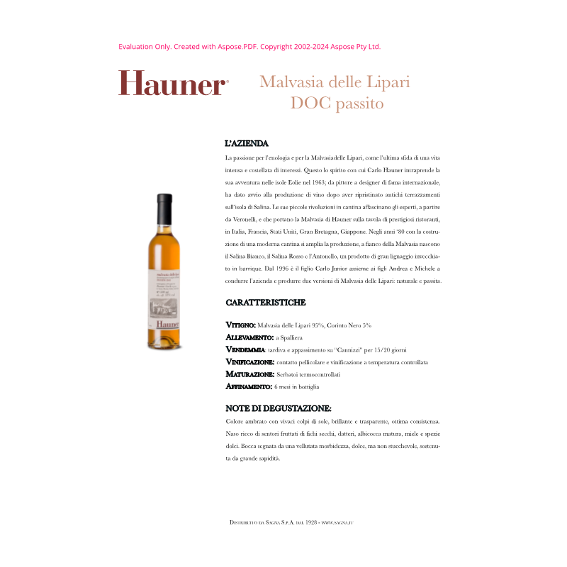 VINO PASSITO MALVASIA LIPARI DOC HAUNER 50 CL